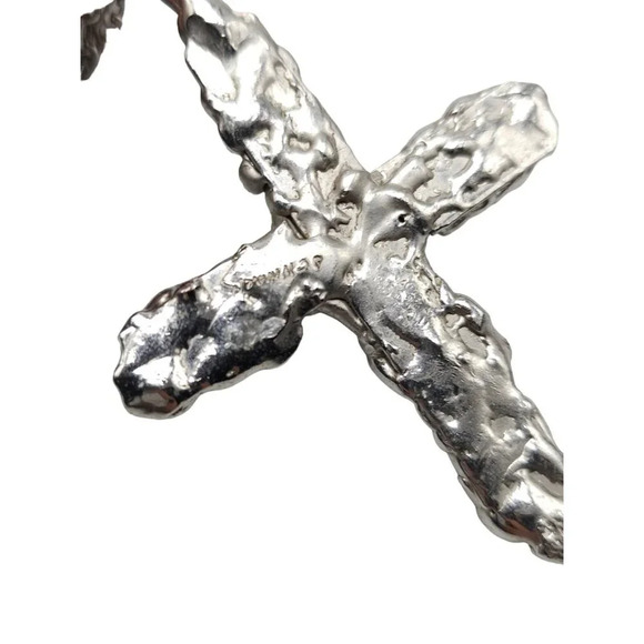 Amethyst Gemstone DENMARK Cross Large Pendant Chain Necklace Silver Tone Vintage - Picture 6 of 9